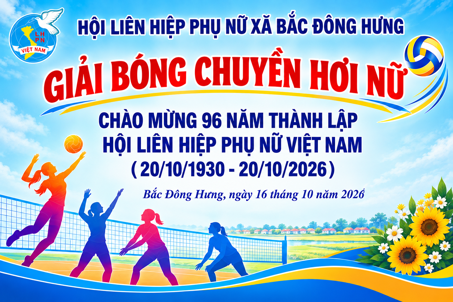 HỘI LIÊN HIỆP PHỤ NỮ XÃ BẮC ĐÔNG HƯNG TỔ CHỨC GIẢI BÓNG CHUYỀN HƠI NỮ CHÀO MỪNG NGÀY PHỤ NỮ VIỆT NAM 20/10